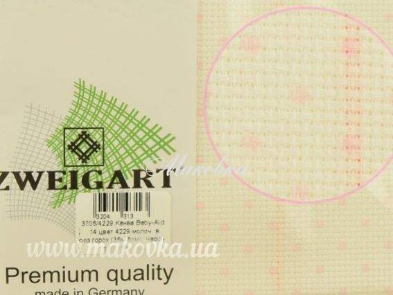 Канва Aida 3326 (4229) 14 ct цвет 5239 Белый молочный в розовый горох, Zweigart отрез 36х46см