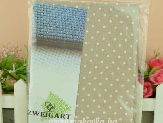 Zweigart 3984/7309 Канва Murano Lugana Petit Point цвет 7309 Беж с белым горохом (36х46см)  Чарівна мить