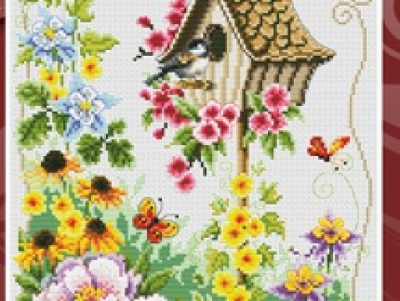 Вышивка нитками Скворечник среди цветов К047, Lasko