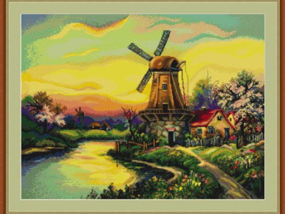B320 Мельница в сумерках вышивка B320 Мельница в сумерках вышивка