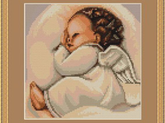 В356 Ангелочек спит, Luca-S, вышивка нитками В356 Ангелочек спит, Luca-S, вышивка нитками
