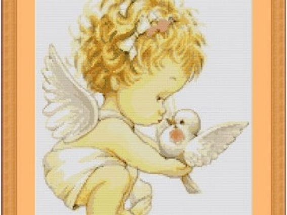В369 Ангелочек с голубем вышивка Luca-S В369 Ангелочек с голубем вышивка Luca-S