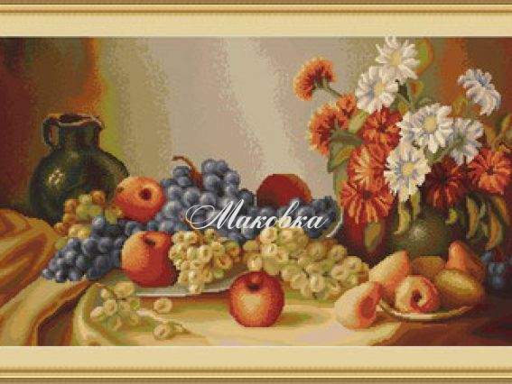 B432 Натюрморт с кувшином, фруктами и ромашками B432 Натюрморт с кувшином, фруктами и ромашками