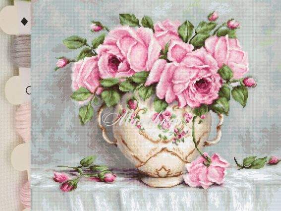 BA2319 Рожеві троянди, Luca-S (Аїда 16) набір для вишивання нитками BA2319 Рожеві троянди, Luca-S (Аїда 16) набір для вишивання нитками