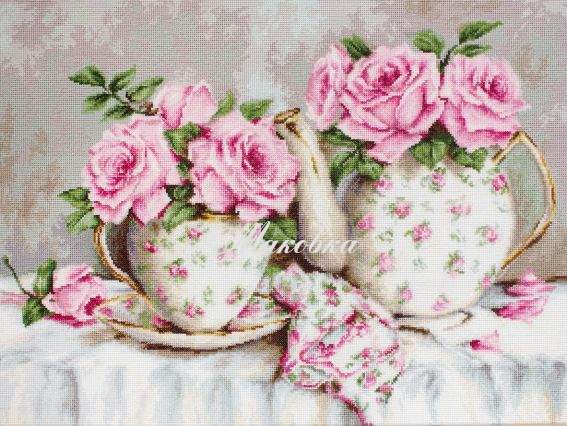 BA2320 Ранковий чай та троянди, Luca-S (Аїда 16) набір для вишивання нитками BA2320 Ранковий чай та троянди, Luca-S (Аїда 16) набір для вишивання нитками