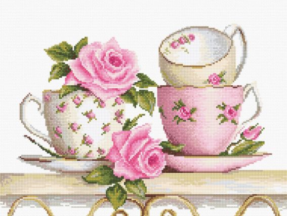 Набор для вышивания крестом на канве (аида 18) BА2327 Чайные чашки с розами, Luca-S 