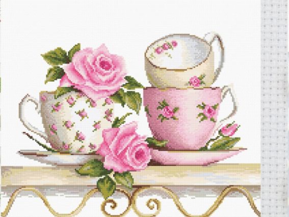 BA2327 Чайные чашки с розами, Luca-S  набор для вышивания нитками