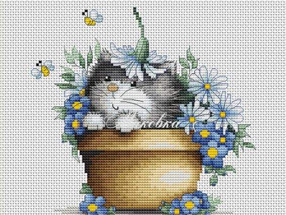 В1048 Кошеня в квітах, Лука-С набір для вишивання нитками В1048 Кошеня в квітах, Лука-С набір для вишивання нитками