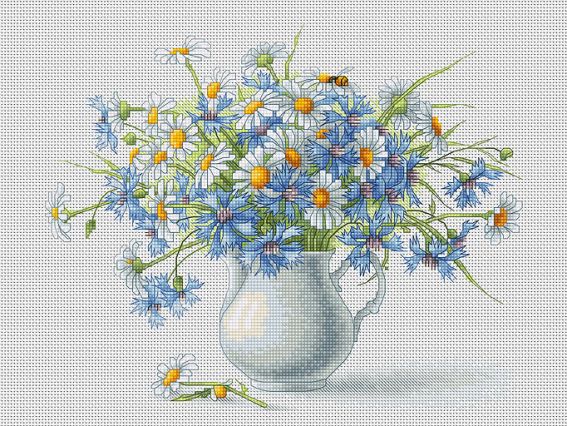 B2275 Васильки та ромашки, Luca-S вишивка нитками B2275 Васильки та ромашки, Luca-S вишивка нитками