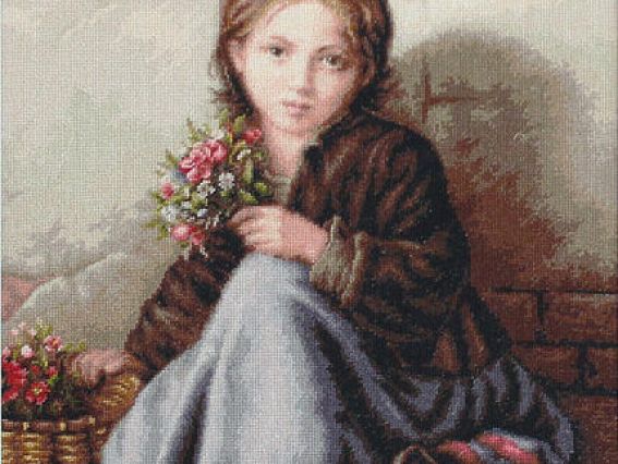 Набір для вишивання хрестиком B513 Дівчина з квітами, Лука-С