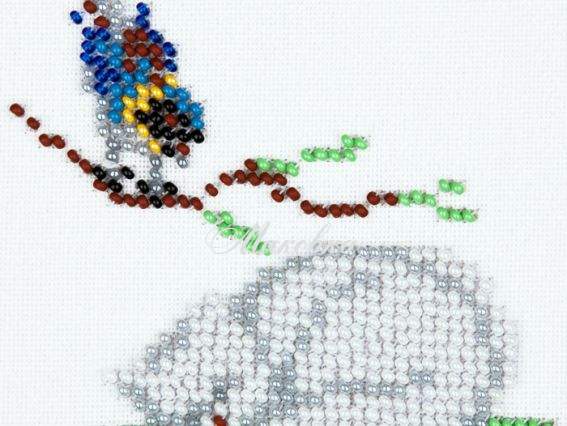 Вышивка бісером Синица и кот, 11х11 см, 456, Louise