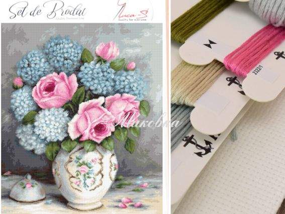 BА2322 Розы и гортензии, Luca-S вышивка нитками