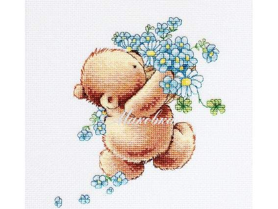 В1052 Ведмедик з незабудками, Luca-S вишивка нитками В1052 Ведмедик з незабудками, Luca-S вишивка нитками