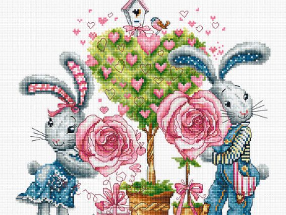 Набір для вишивання хрестиком B1124 Валентинка (два зайчики), Лука-С,