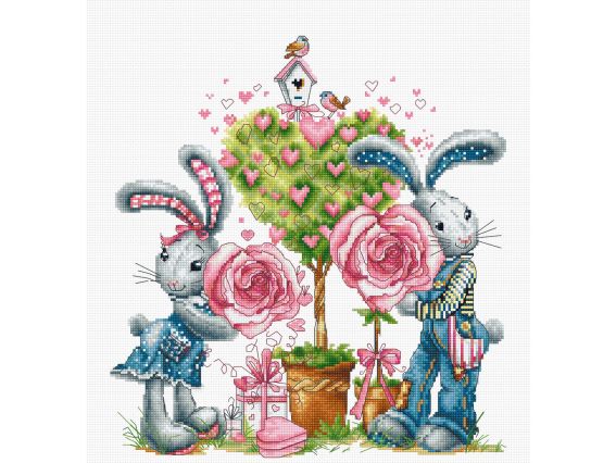 B1124 Валентинка (два зайчики), Luca-S, вишивка нитками B1124 Валентинка (два зайчики), Luca-S, вишивка нитками