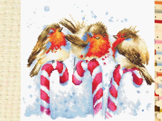 B1154 Різдвяні птахи, Luca-S набір для вишивання нитками B1154 Різдвяні птахи, Luca-S набір для вишивання нитками