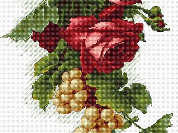 Набір для вишивання хрестиком B2229 Червоні троянди з виноградом, Лука-С