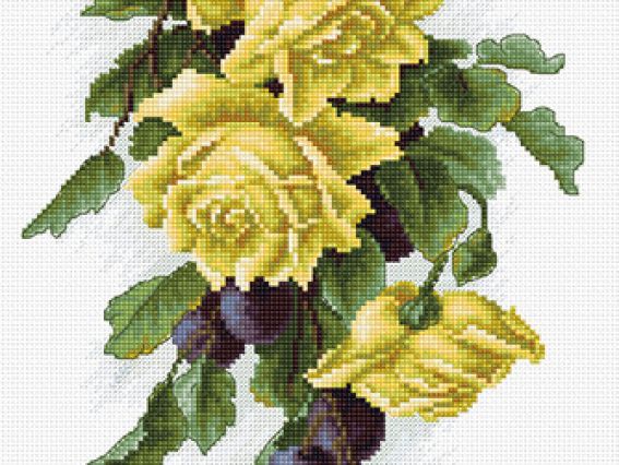 Набір для вишивання хрестиком B2230 Жовті троянди зі сливами, Лука-С