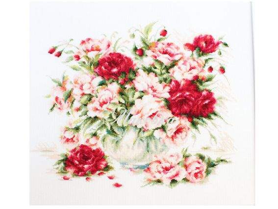 B2288 Півонії, Luca-S вишивка нитками B2288 Півонії, Luca-S вишивка нитками