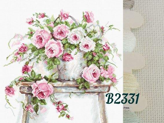 B2331 Троянди на табуреті, Luca-S (Belana 20 ct) набір для вишивання нитками B2331 Троянди на табуреті, Luca-S (Belana 20 ct) набір для вишивання нитками