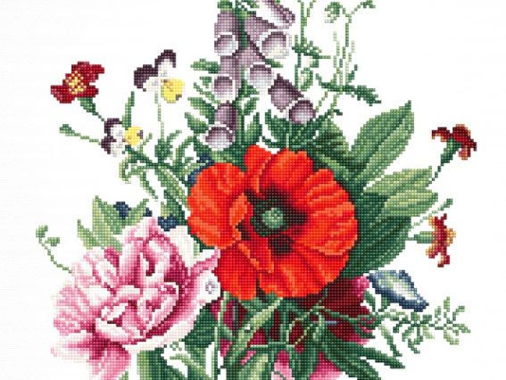 Набір для вишивання нитками на канві belana 20 B2350 Букет з маком та півонією