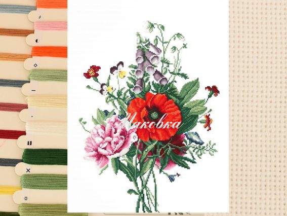 B2350 Букет з маком та півонією (belana 20) , Luca-S B2350 Букет з маком та півонією (belana 20) , Luca-S