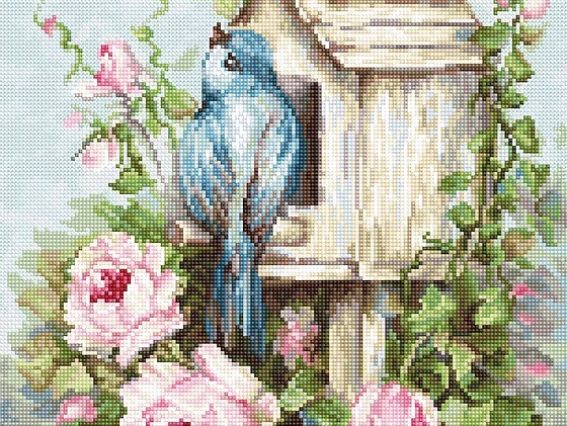 Набір для вишивання хрестиком B2352 Пташиний будинок та троянди Luca-S
