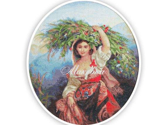 B466 Итальянка с цветами, Luca-S, вышивка крестом