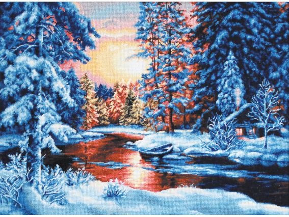 B477 Зимовий захід сонця Luca-S, вишивка нитками B477 Зимовий захід сонця Luca-S, вишивка нитками