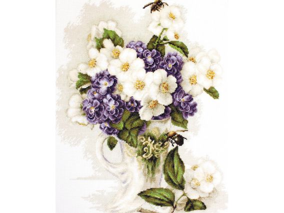 B512 Ваза із квітами жасмину, Luca-S вишивка нитками B512 Ваза із квітами жасмину, Luca-S вишивка нитками