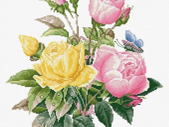 BU4003 Желтые розы и бенгальские розы, Luca-S набор для вышивания нитками BU4003 Желтые розы и бенгальские розы, Luca-S набор для вышивания нитками
