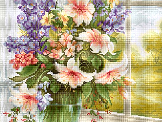 Набір для вишивання хрестиком BU4015 Квіти біля вікна , Лука-С