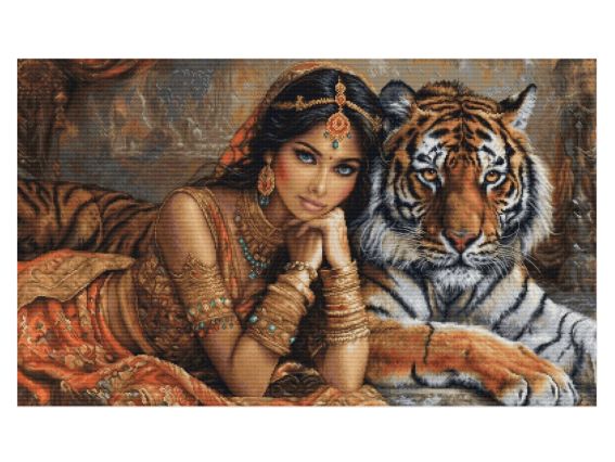 BU5060 Індійська принцеса і королівський тигр, Luca-S вишивка нитками BU5060 Індійська принцеса і королівський тигр, Luca-S вишивка нитками
