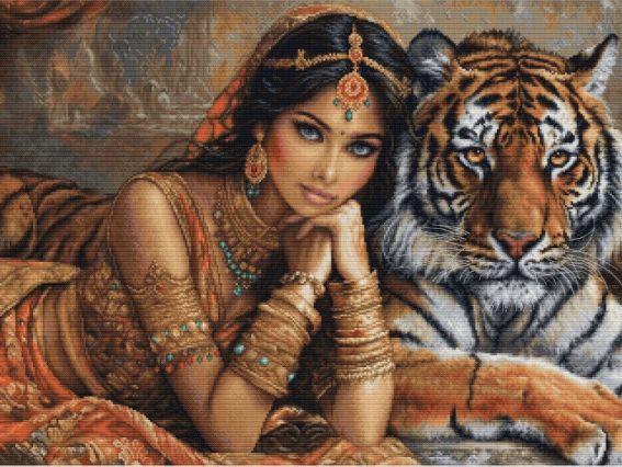 Набір для вишивання хрестиком BU5060 Індійська принцеса і королівський тигр, Лука-С