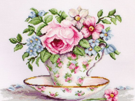 Набір для вишивання хрестиком на канві Аїда 16 BА2321 Квіти в чайній чашці, Luca-S