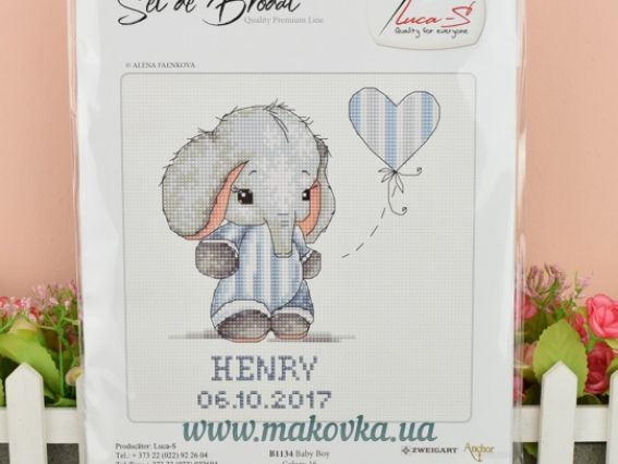 Набір для вишивання хрестиком B1134 Baby Boy (слоник хлопчик, метрика) Лука-С