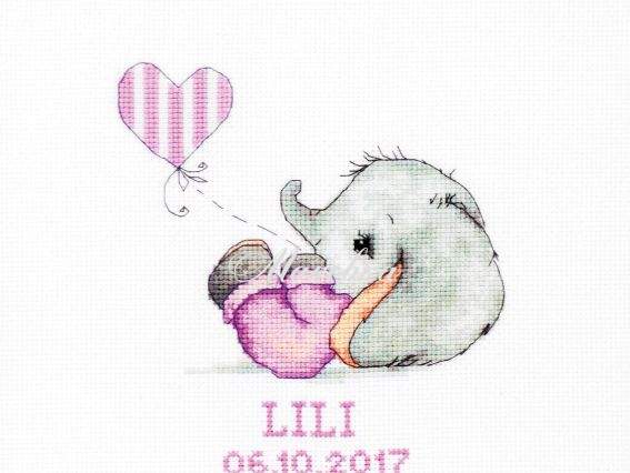 B1133 Baby Girl (слоник дівчинка, метрика), Luca-S, вишивка нитками