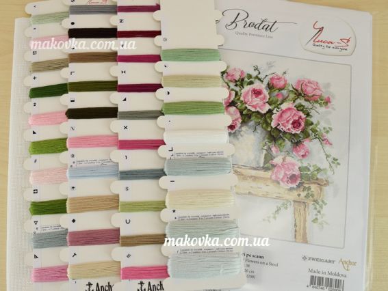 Набор для вышивания крестом на канве Belana 20 ct B2332 Цветы на табурете, Luca-S 