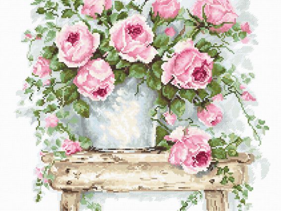 Набор для вышивания крестом на канве Belana 20 ct B2332 Цветы на табурете, Luca-S 