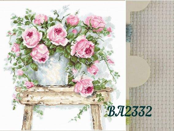 BA2332 Цветы на табурете, Luca-S набор для вышивания нитками BA2332 Цветы на табурете, Luca-S набор для вышивания нитками