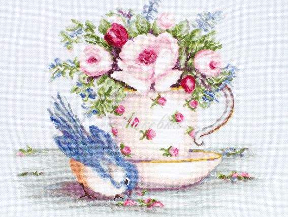 B2324 Пташка та чашка чаю, Luca-S (Belana 20 ct) вишивка нитками