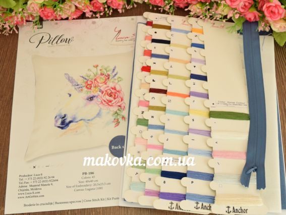 Подушка с единорогом PB-186 , Luca-S, вышивка нитками, набор для вышивания нитками крестиком