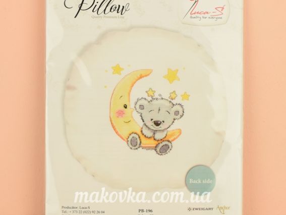 PB-196 Подушка з ведмедиком на місяці, Luca-S, вишивка нитками, набір для вишивання нитками хрестиком