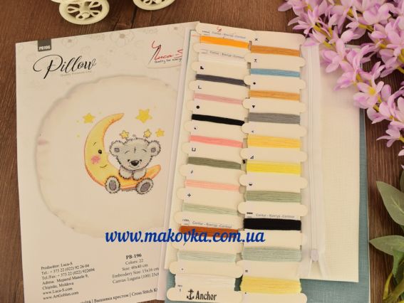 PB-196 Подушка з ведмедиком на місяці, Luca-S, вишивка нитками, набір для вишивання нитками хрестиком