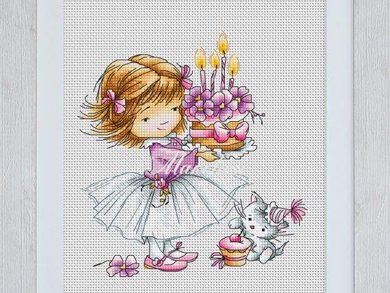 В1054, Девочка с котенком и тортиком, Лука-С В1054, Девочка с котенком и тортиком, Лука-С