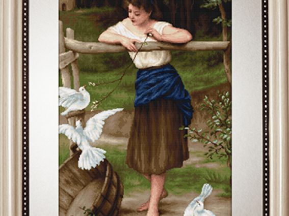 Набір для вишивання хрестиком В516 Дівчина, дражняча голубів, Лука-С