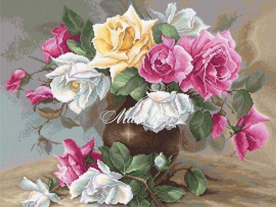 G587 Ваза з трояндами, Luca-s набір для вишивання гобелен  G587 Ваза з трояндами, Luca-s набір для вишивання гобелен 