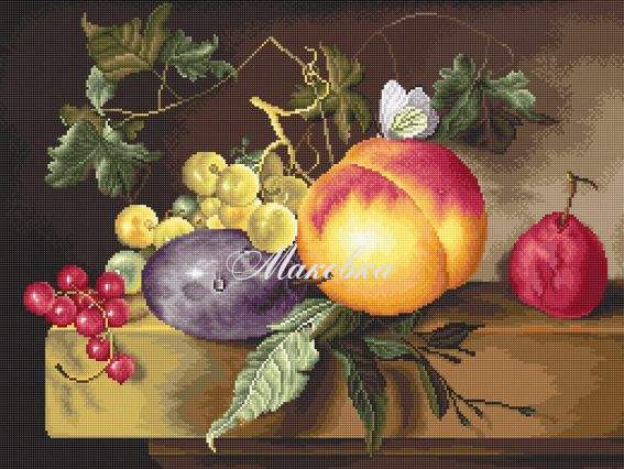G593 Натюрморт (слива, персик, виноград), Luca-s набір для вишивання гобелен G593 Натюрморт (слива, персик, виноград), Luca-s набір для вишивання гобелен