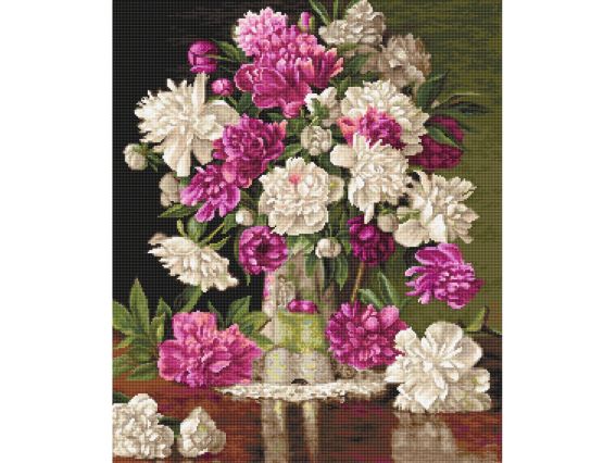 G608 Червоні та білі півонії, Luca-s набір для вишивання гобелен  G608 Червоні та білі півонії, Luca-s набір для вишивання гобелен 