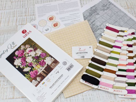 Набір для вишивання гобелен G608 Червоні та білі півонії Luca-s 